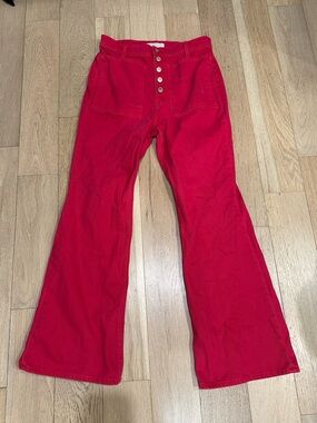 Ulla Johnson Women’s Lou High-Rise Flared Jeans Red Size 30 Button Fly